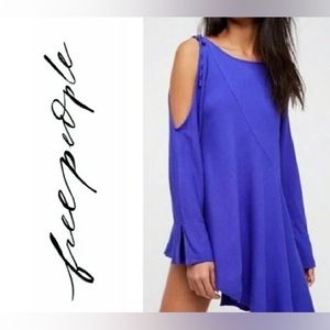 NWT FREE PEOPLE Blue Clear Skies Tunic Top / Mini Dress Cold Shoulder. Medium.